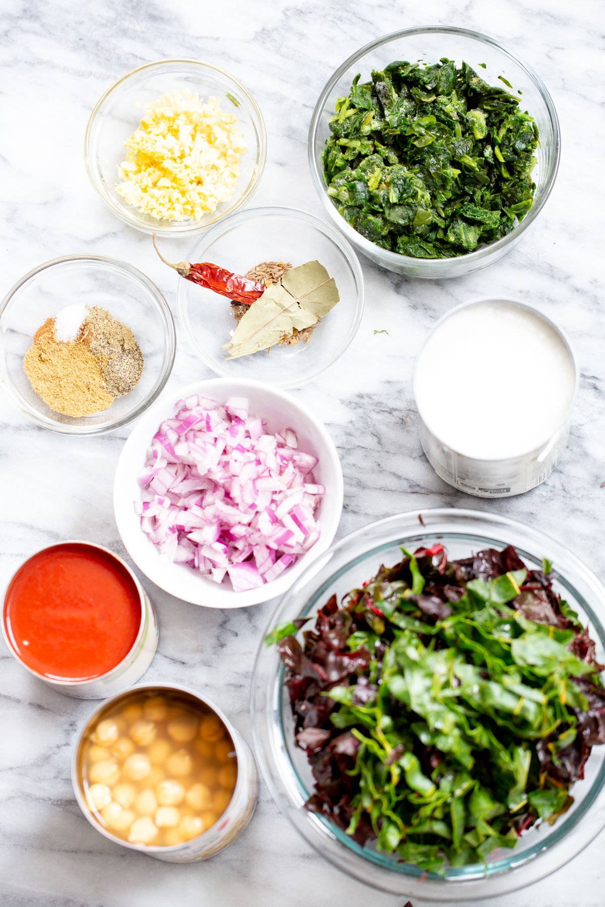 ingredients used for making baked vegan chana saag