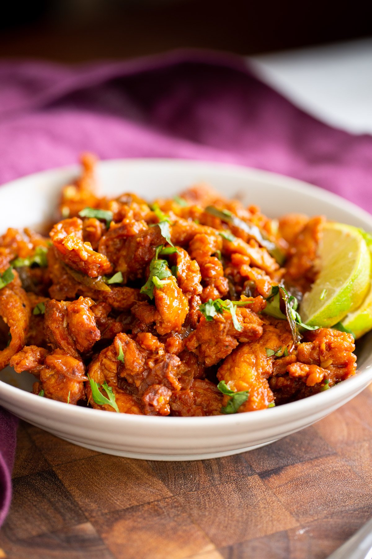 a plate of vegan chicken kondattam