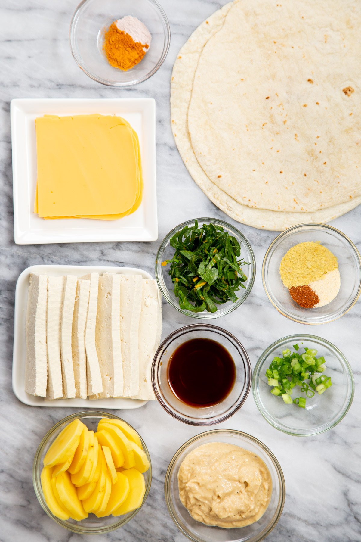 ingredients needed for making vegan breakfast quesadilla
