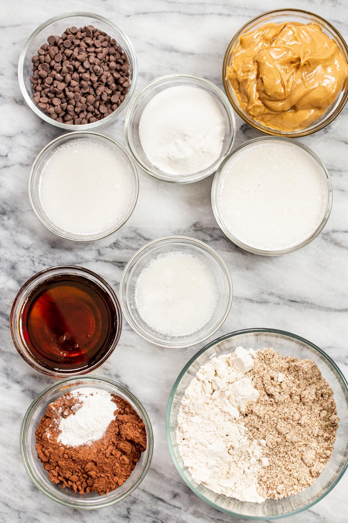 ingredients needed for making vegan peanut butter chocolate tarts 