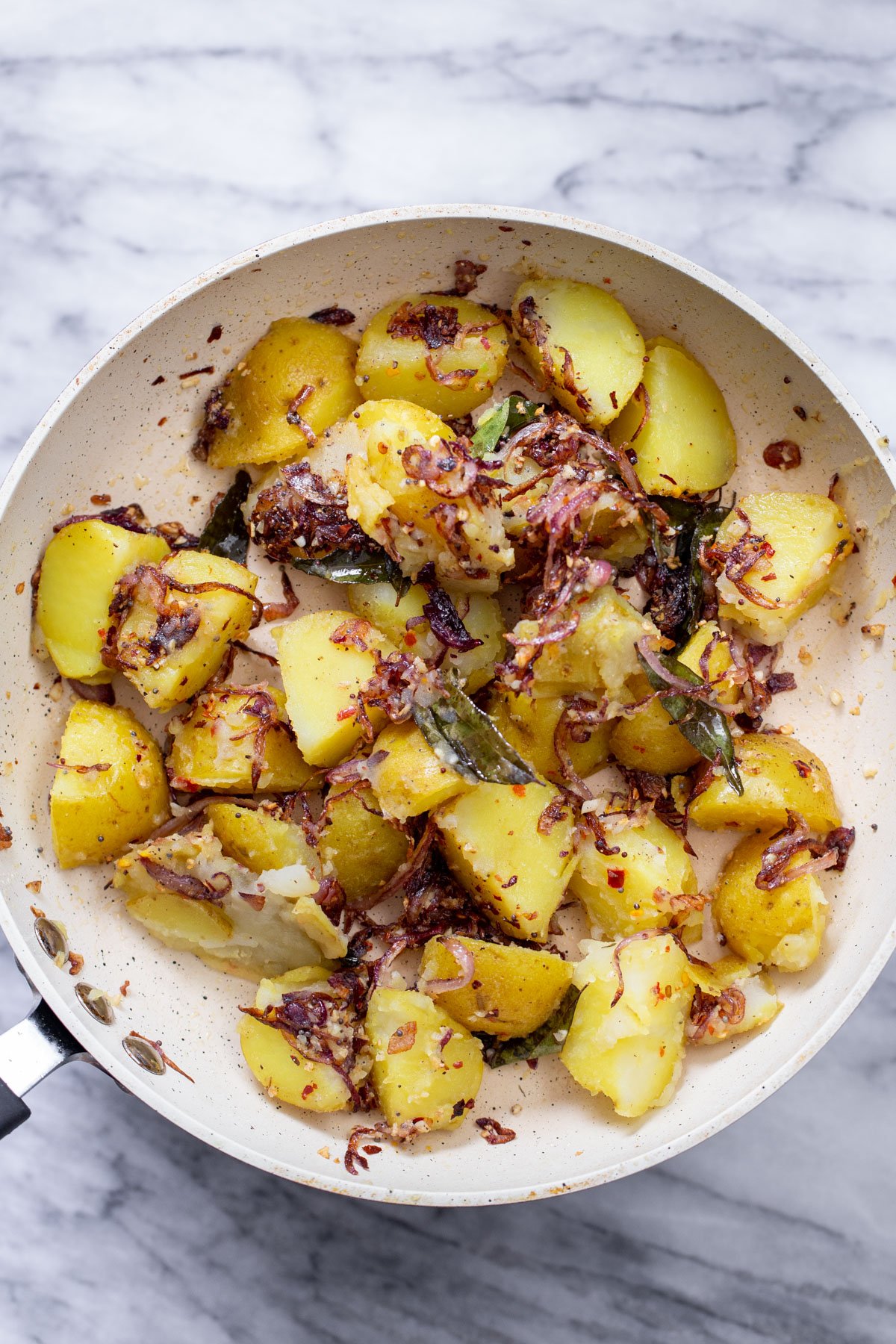 onion and red potato stir-fry