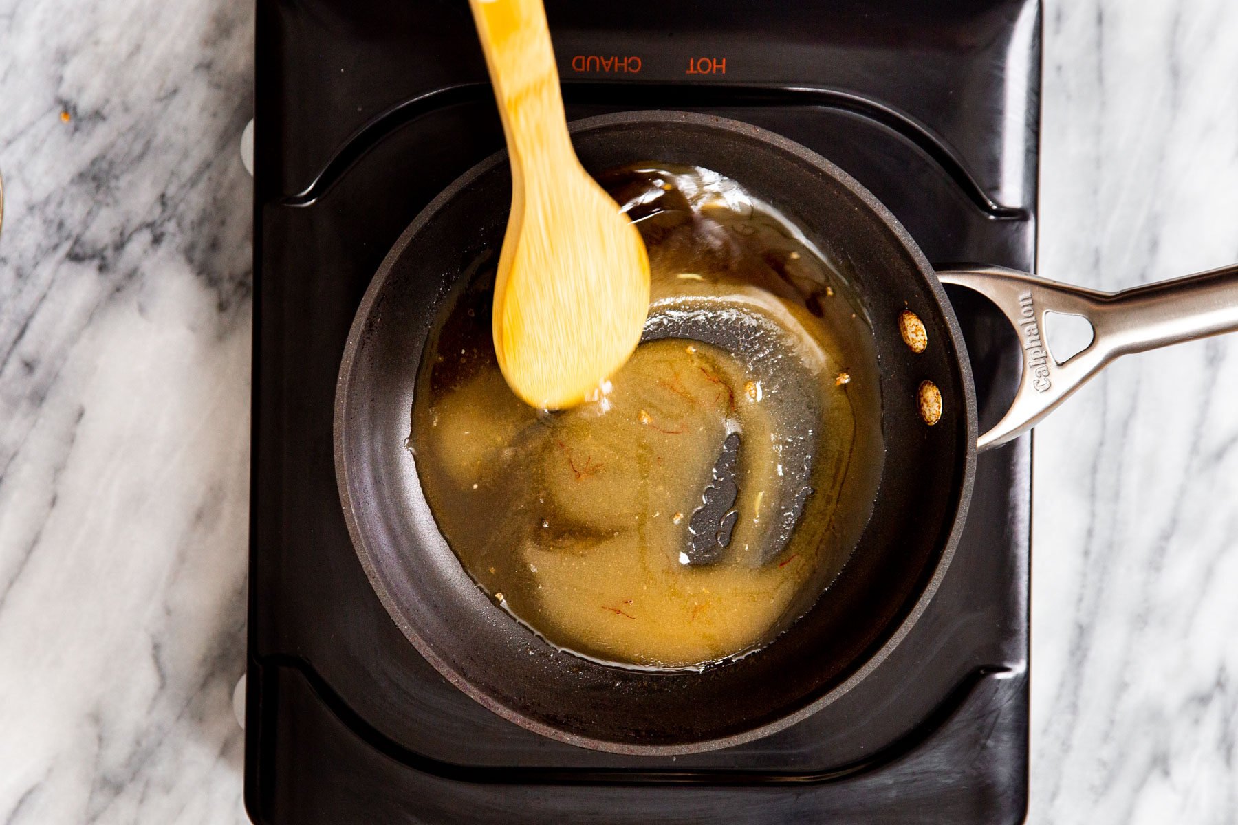 sugar syrup on a sauteeing pan
