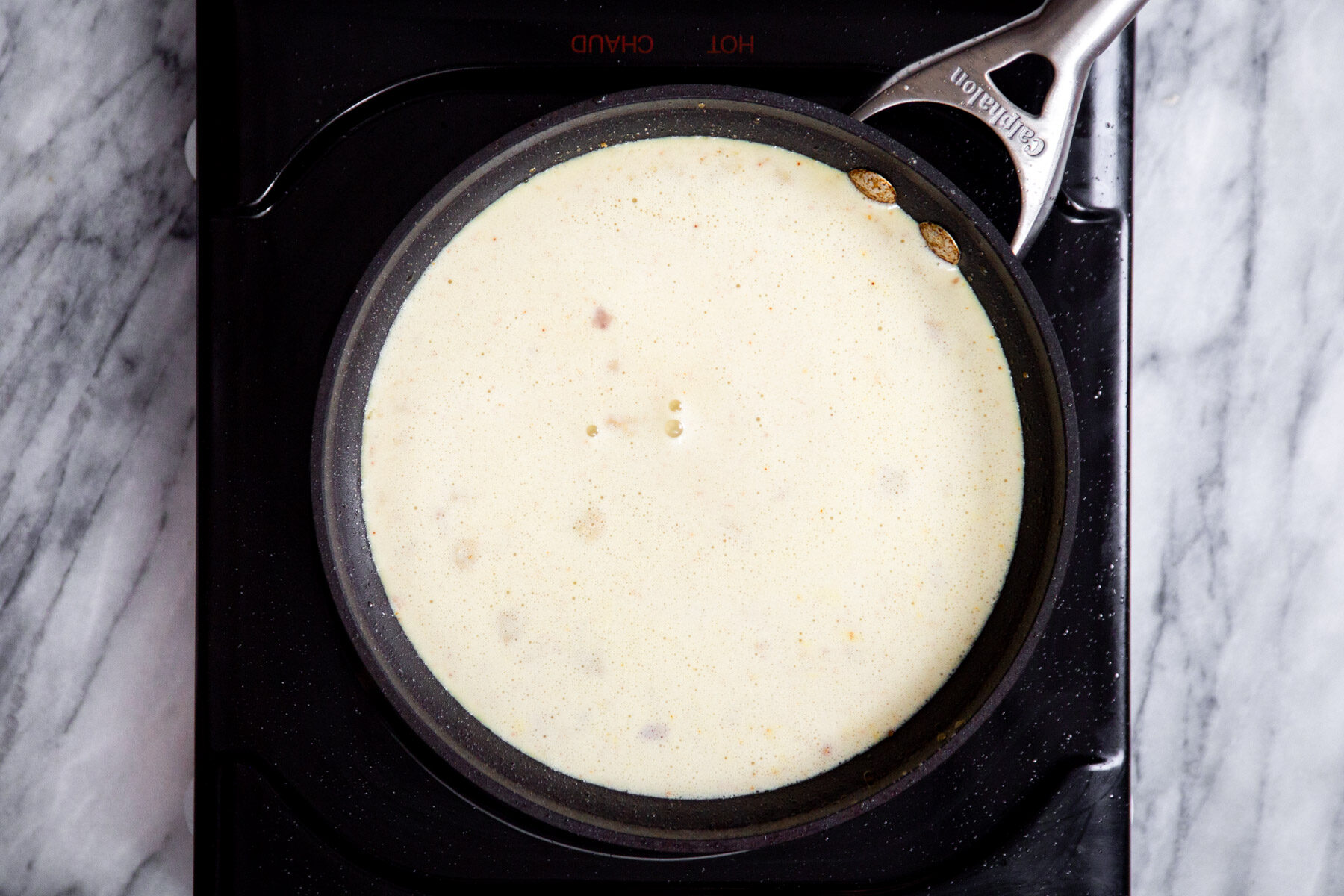 vegan custard in a small saucepan