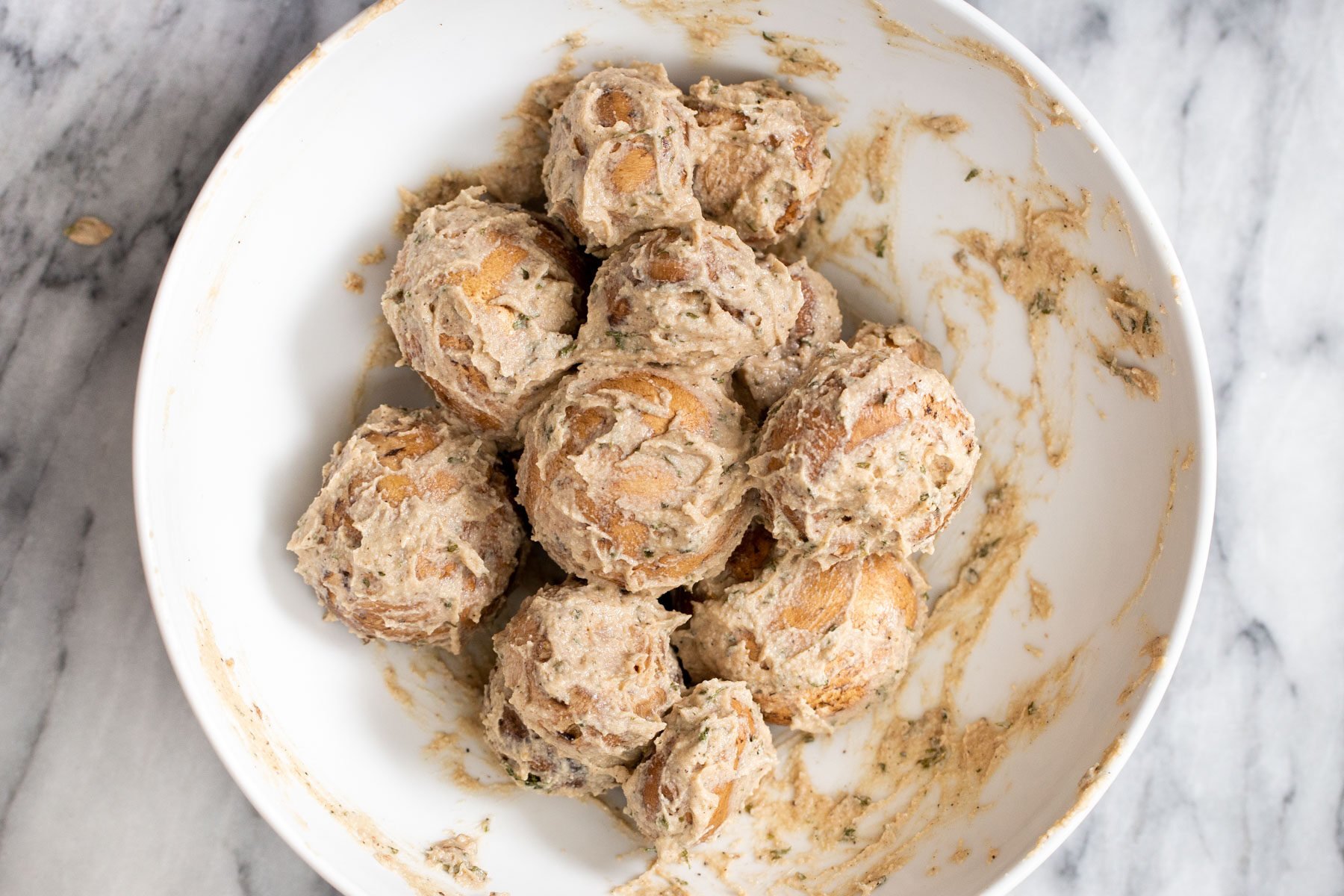 cremini mushrooms coated in marinade