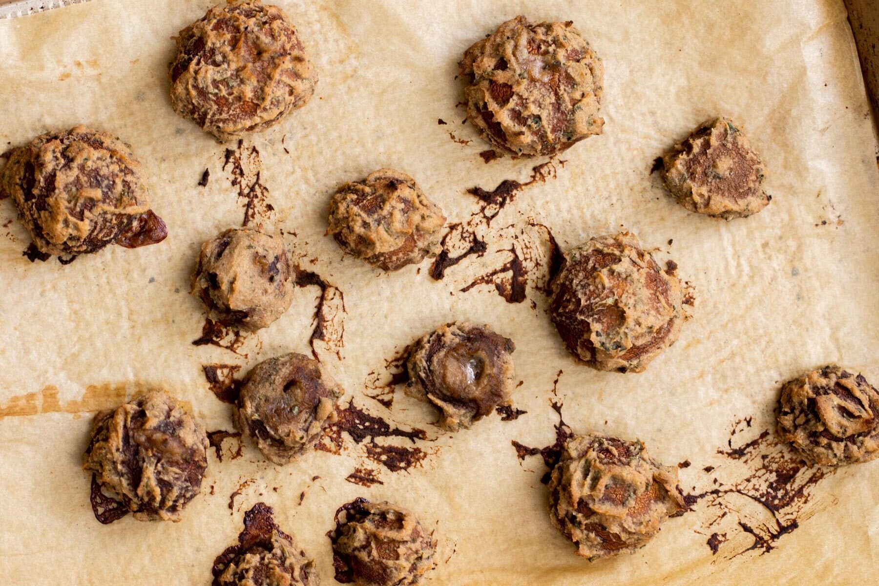 baked mushroom balls on a sheetpan