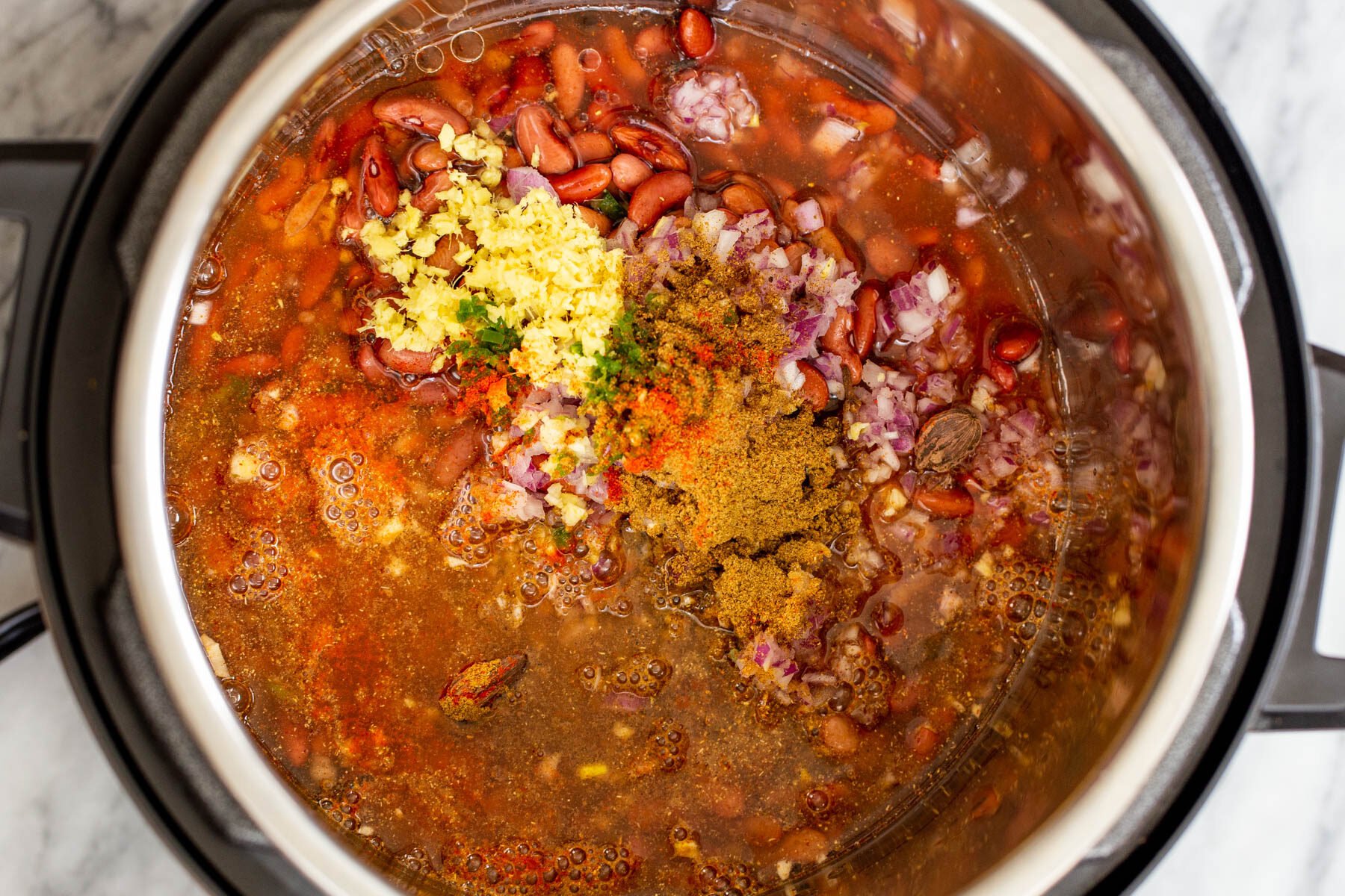 Indian kidney bean curry with ginger and garlic in an Instant Pot