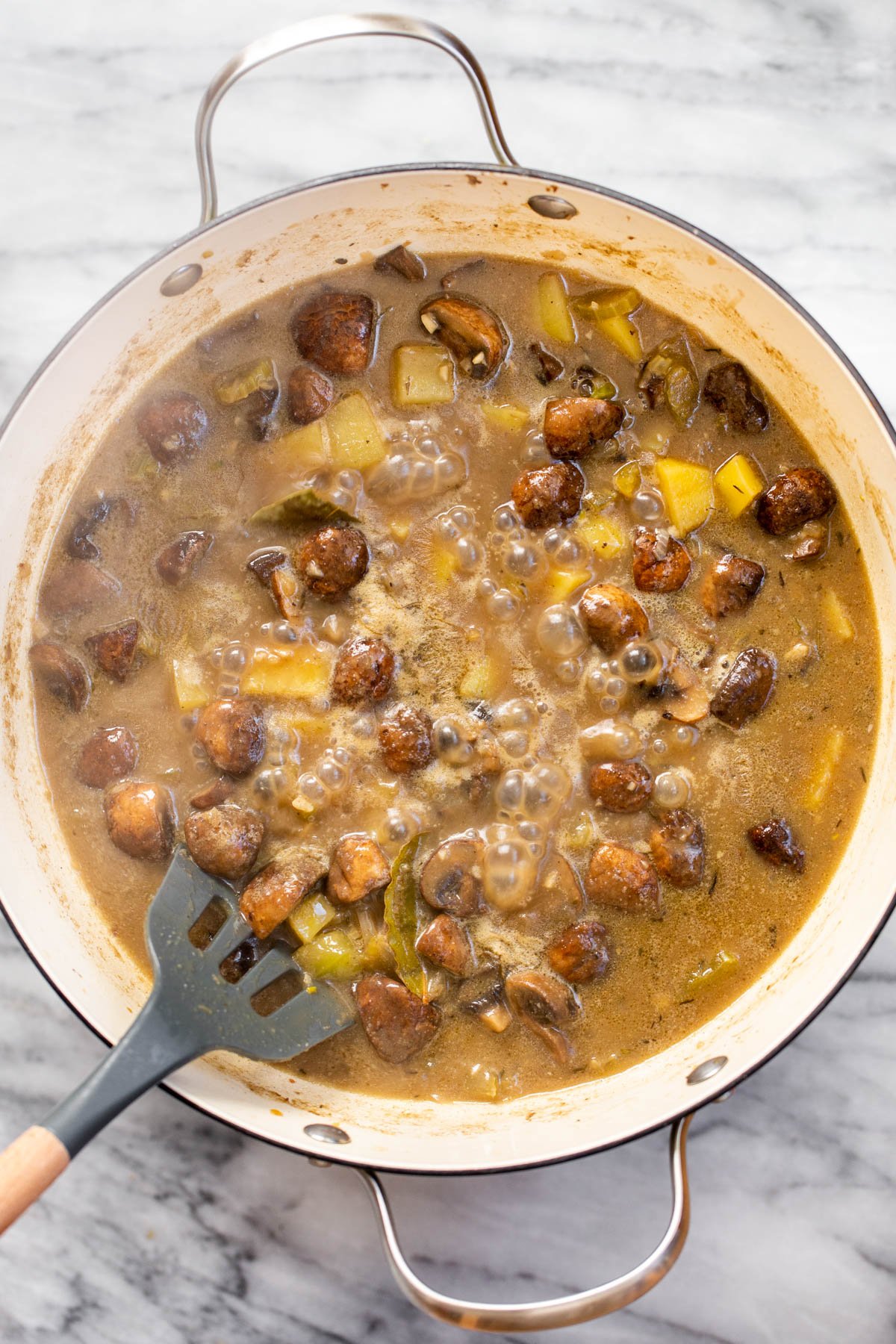 vegan mushroom chowder simmering