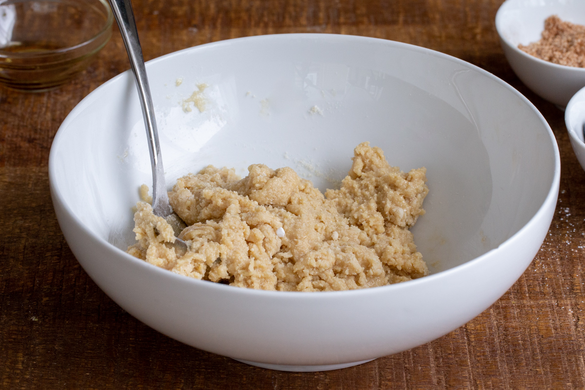 streusel dough in a white bowl