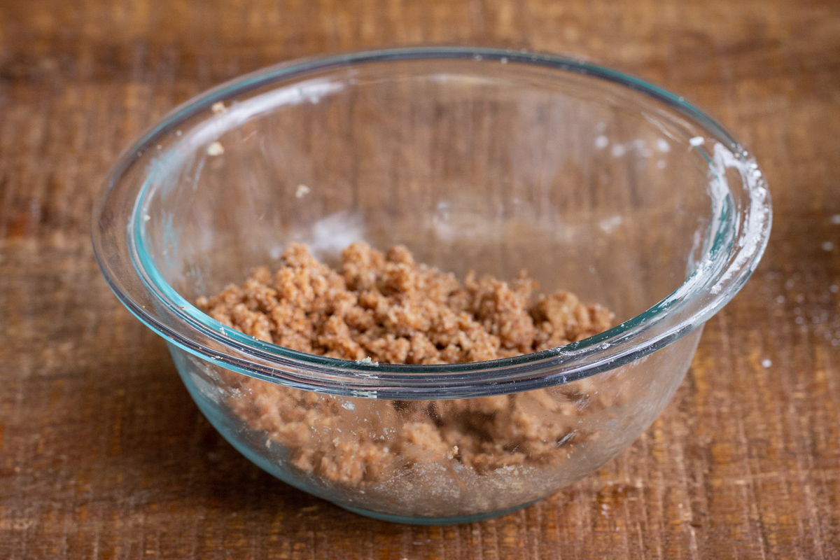 brown sugar streusel dough for cookies in a glass bowl