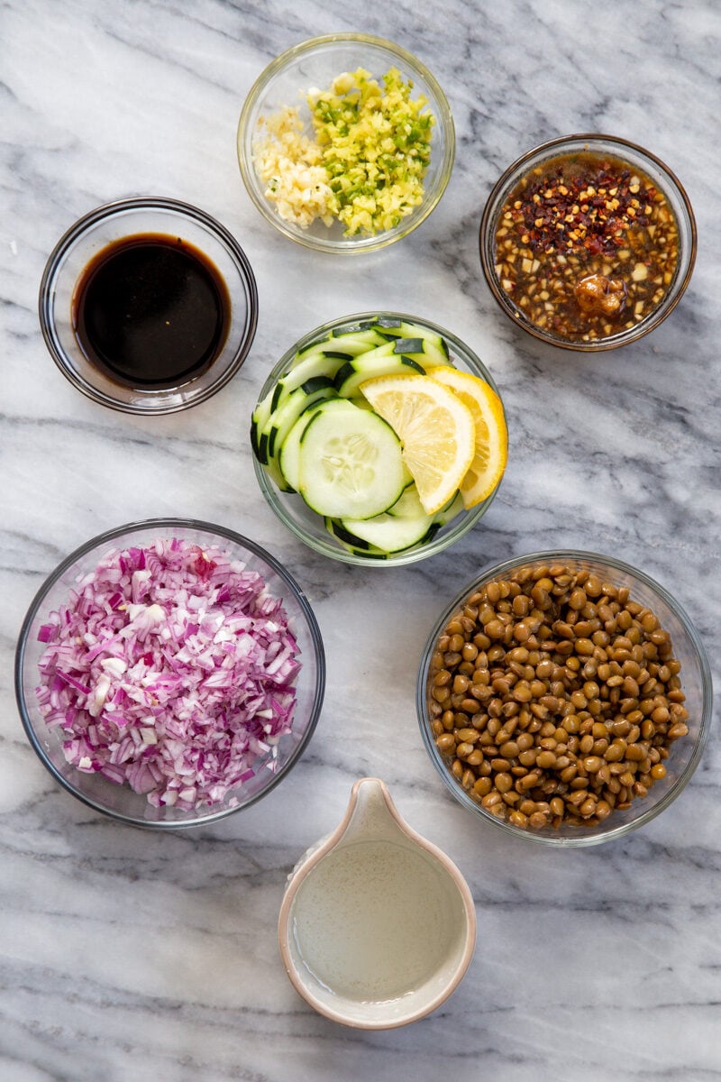 ingredients needed for making vegan vietnamese pork lentils