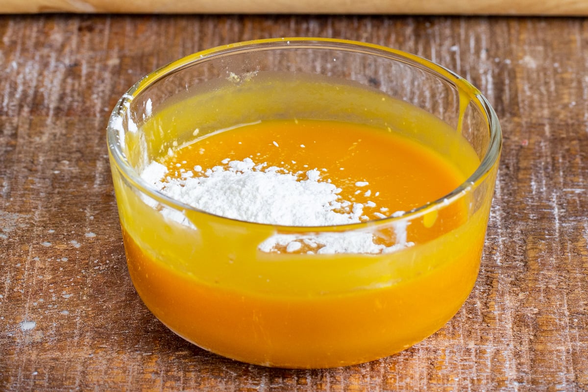 mango puree in a small glass bowl