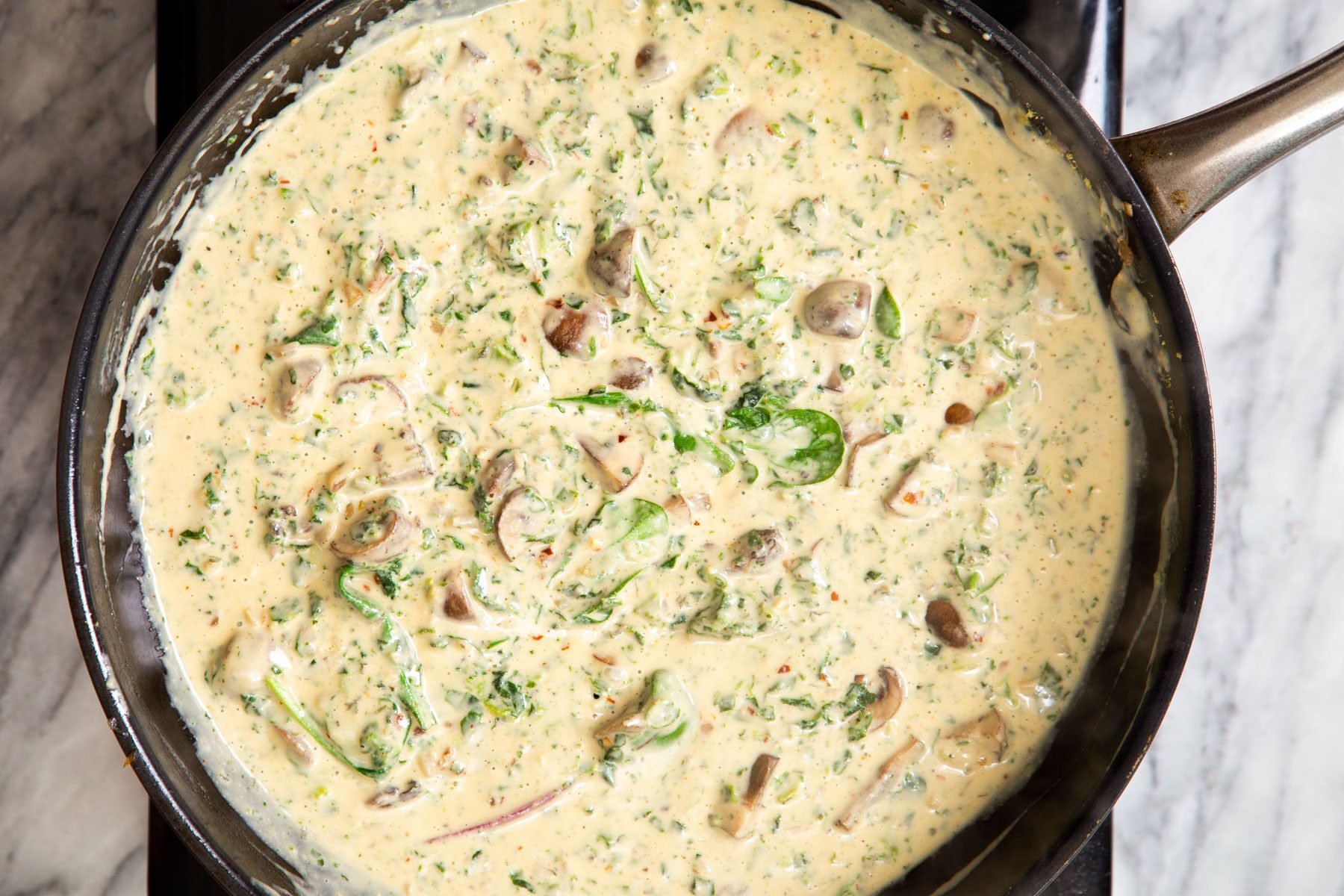 creamy florentine sauce in a skillet