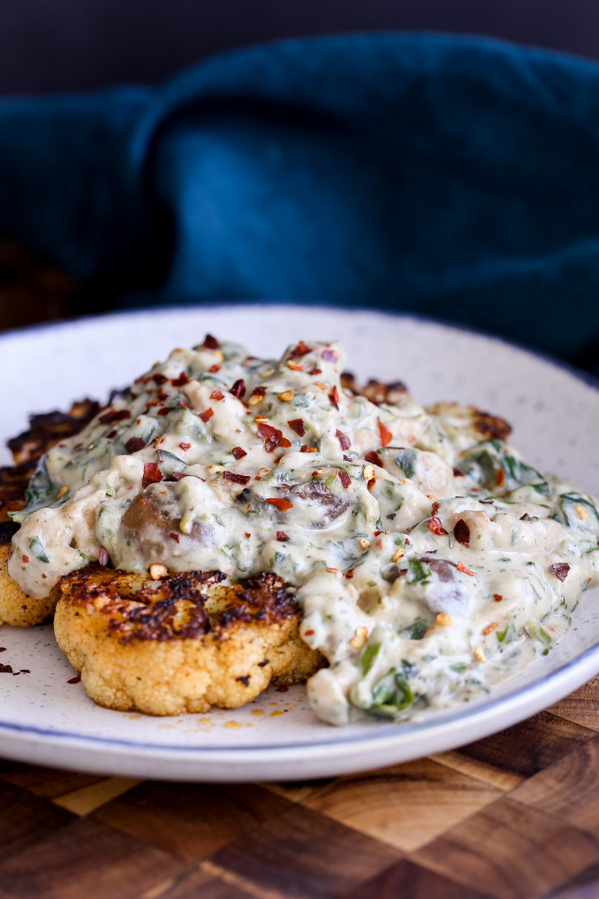 cauliflower steak topped with soycurl florentine