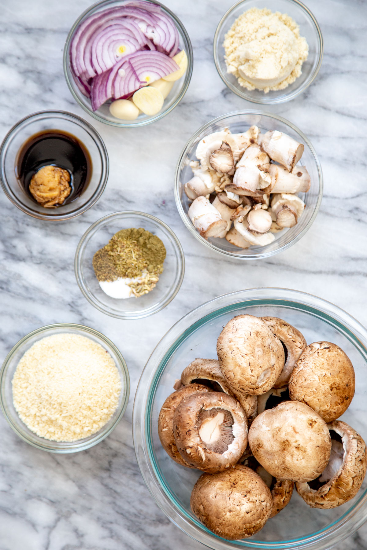 ingredients needed for making vegan stuffed mushrooms
