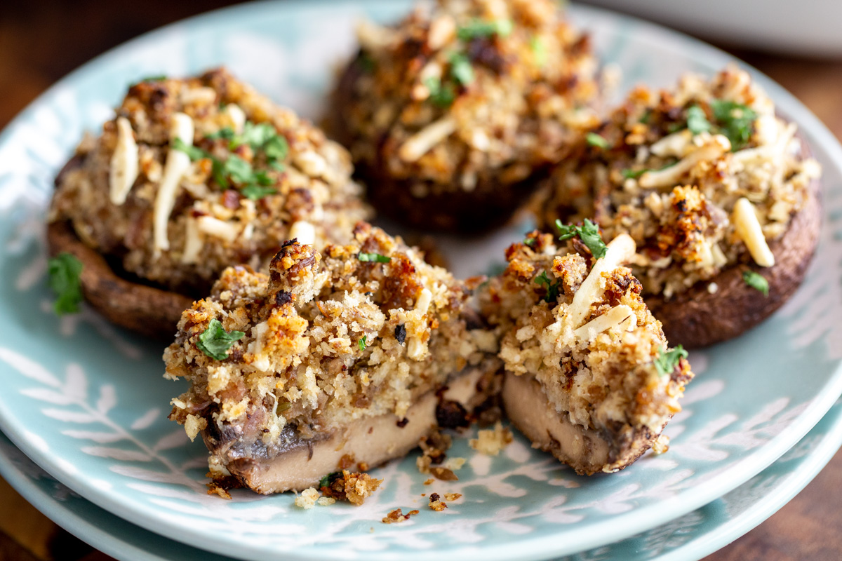 cheesy stuffed portabella mushrooms filled with cheesy breadcrumb filling