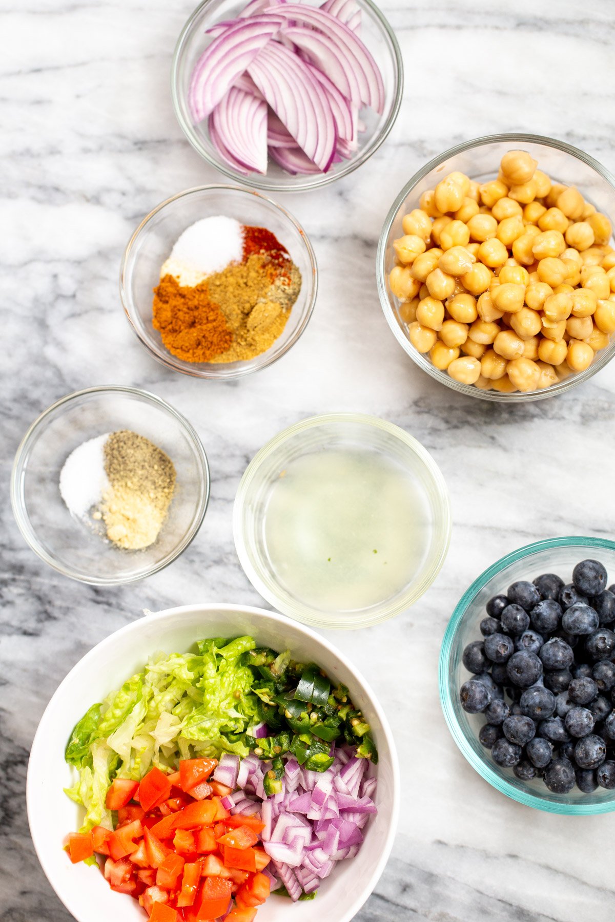 ingredients needed for making berbere chickpea bowls