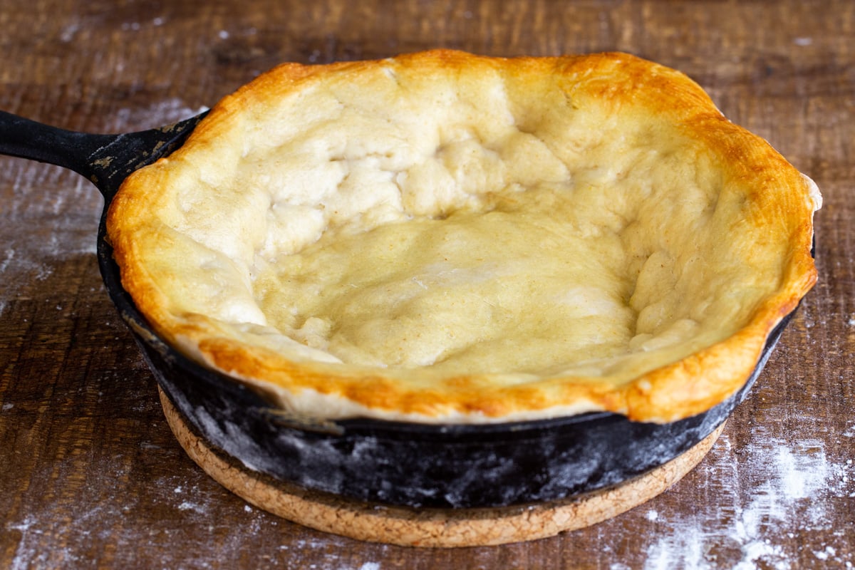 prebaked pretzel crust in a skillet