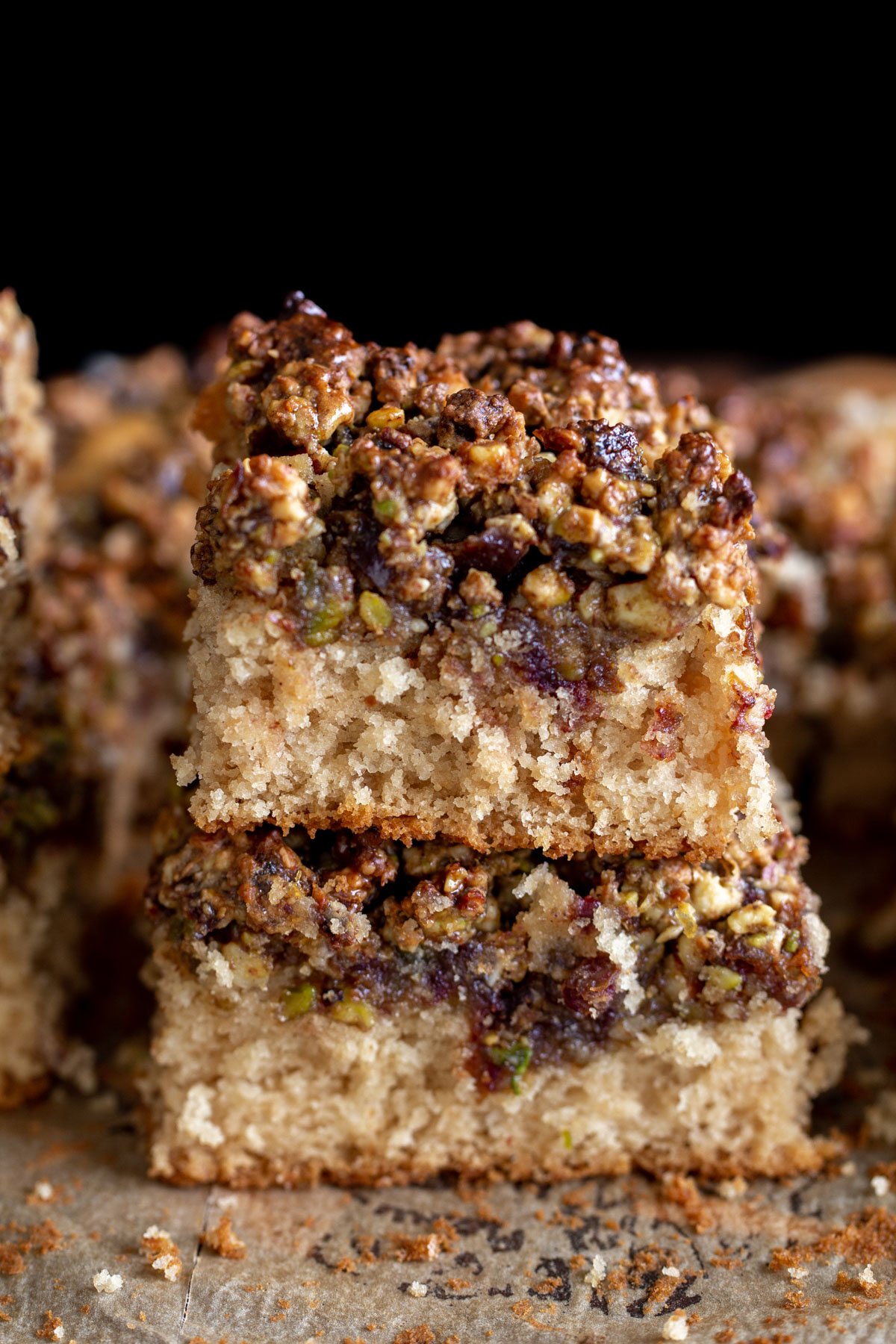 two stacked squares of vegan baklava cake