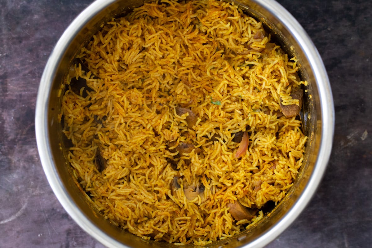 mushroom biryani in an Instant Pot