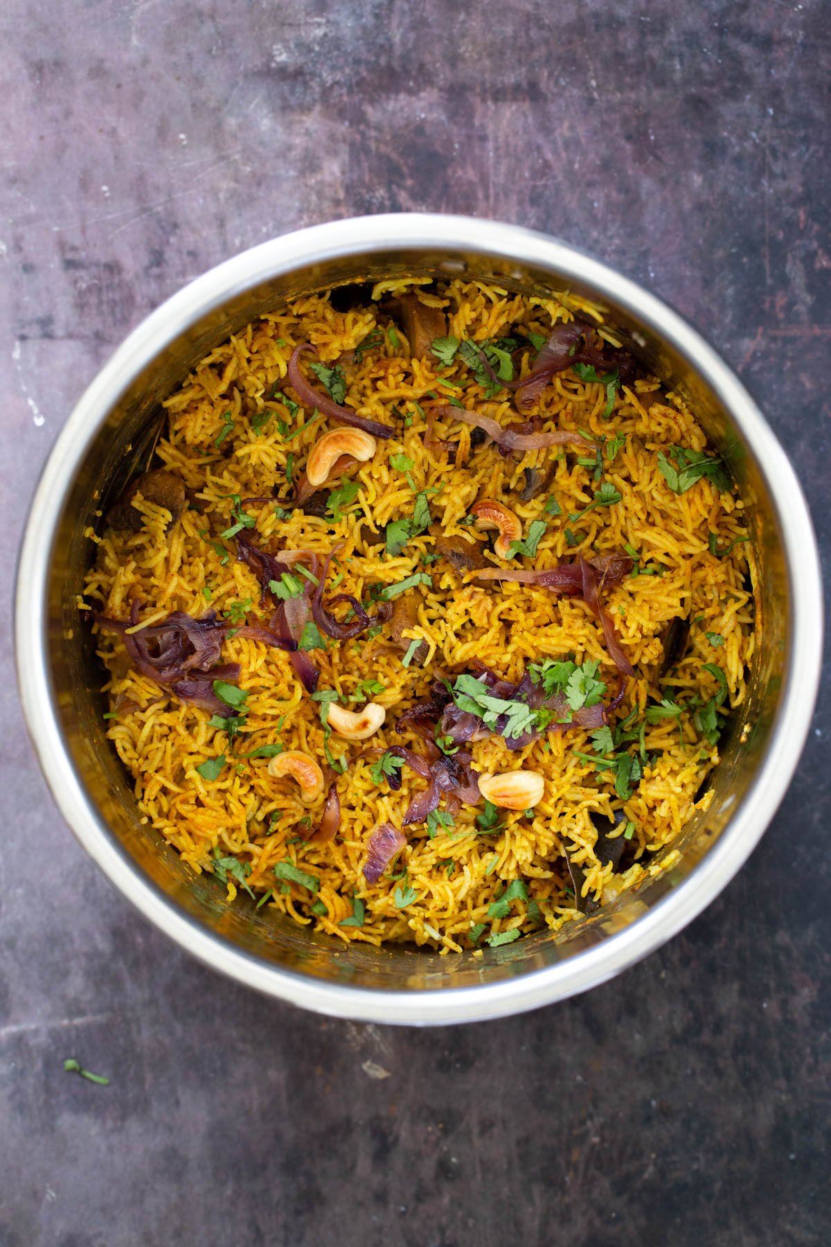 vegan mushroom biryani in an Instant Pot