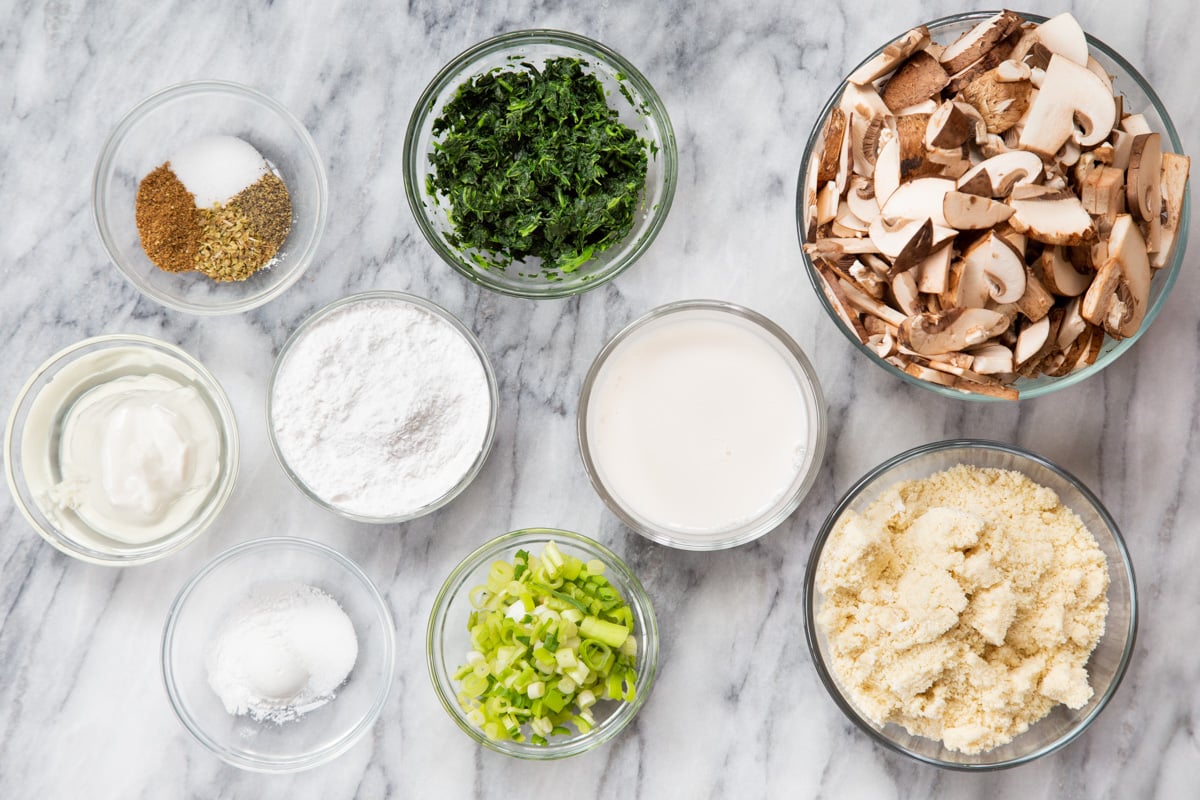 ingredients for vegan mushroom and spinach stuffed naan
