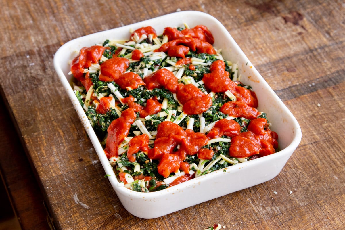 tofu lasagna ready to bake