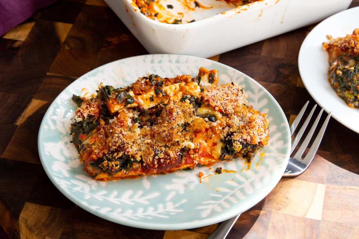 a serving of tofu parmesan bake on a plate