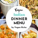 collage with vegan Indian dinner menu ideas