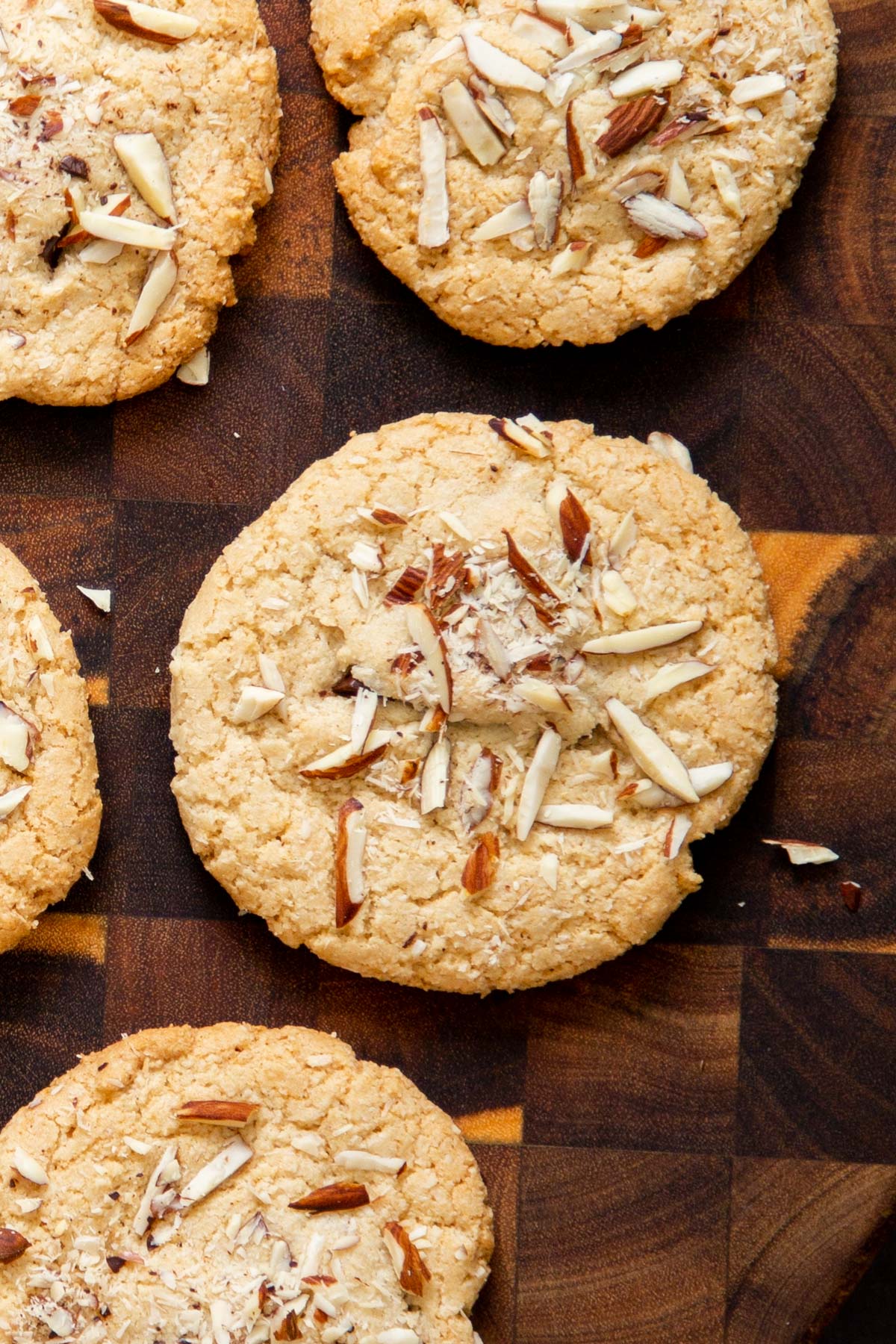 glutenfree almond joy cookies on a wooden chopping board