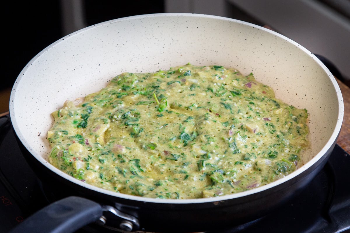 vegan lentil pancake in a pan