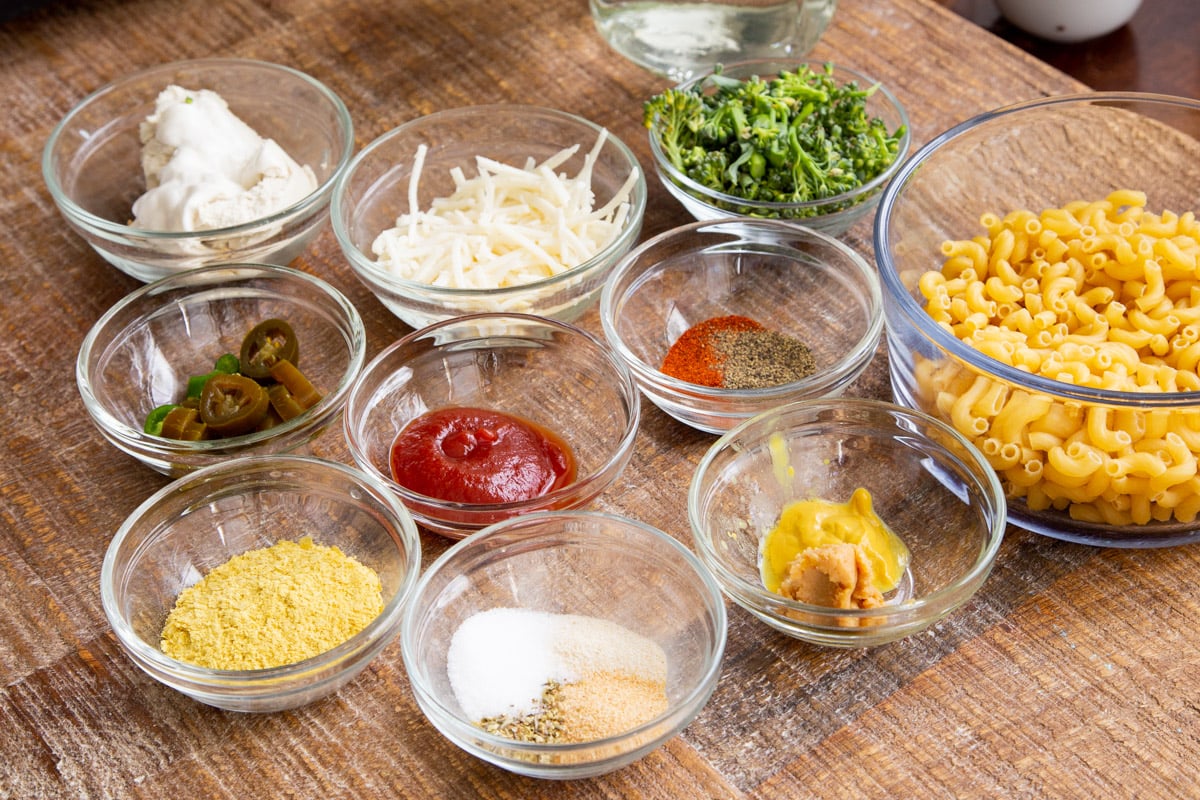 ingredients needed for making vegan stovetop mac and cheese
