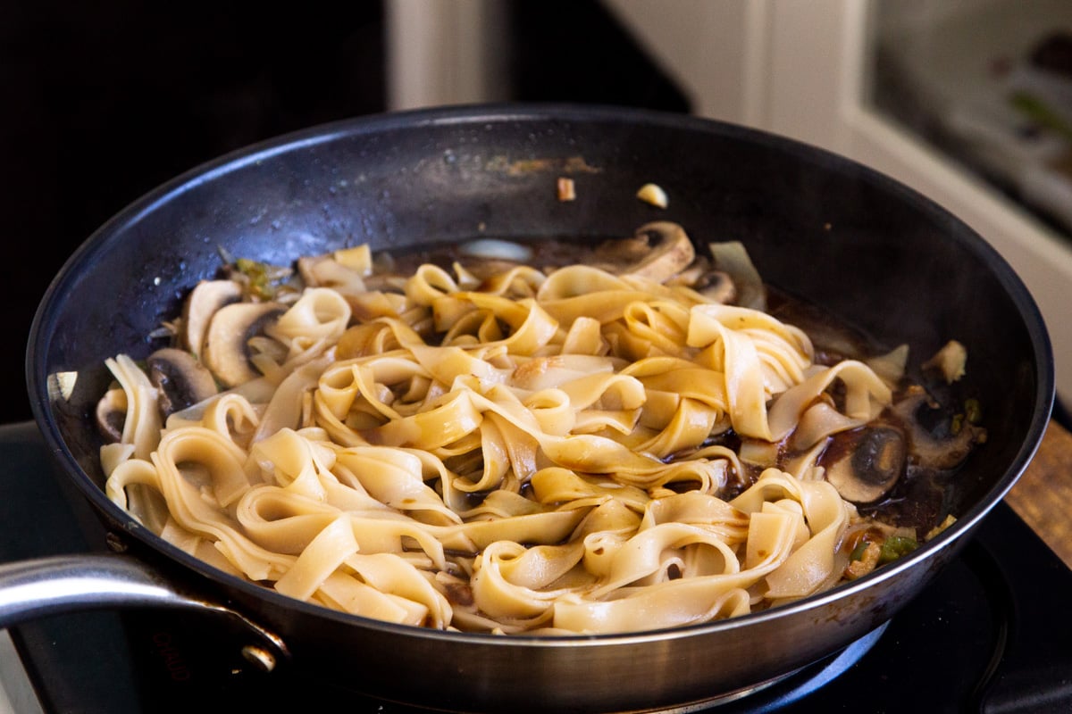 Thai Skillet Noodles cooking on a stove
