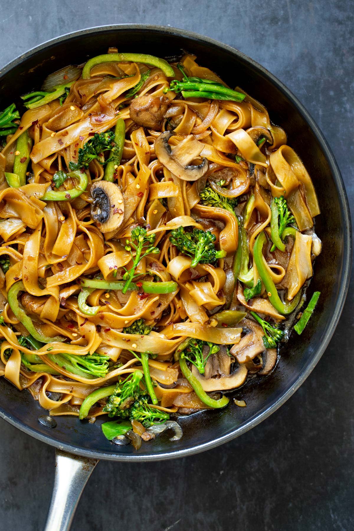 vegan Thai Skillet noodles in a black skillet