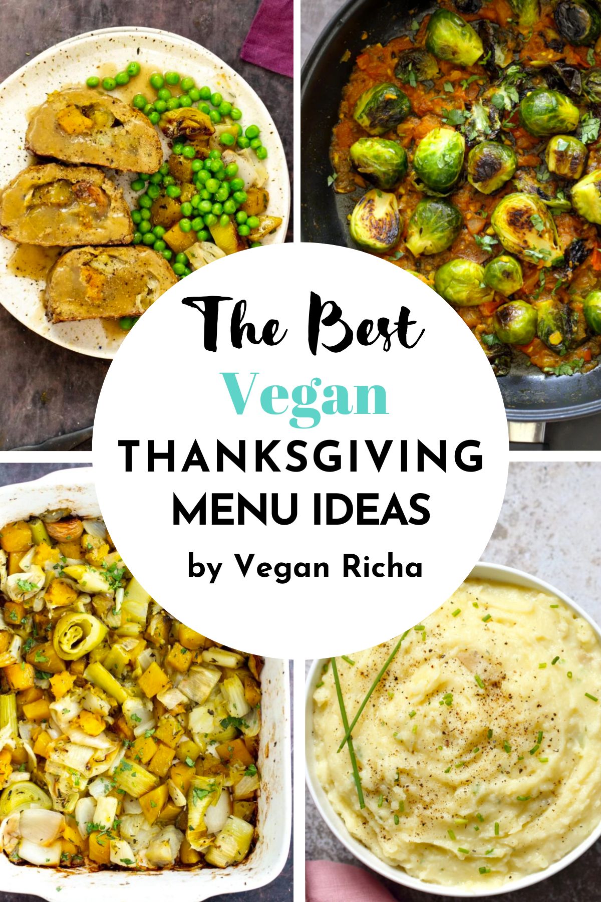 picture collage of vegan thanksgiving menu ideas