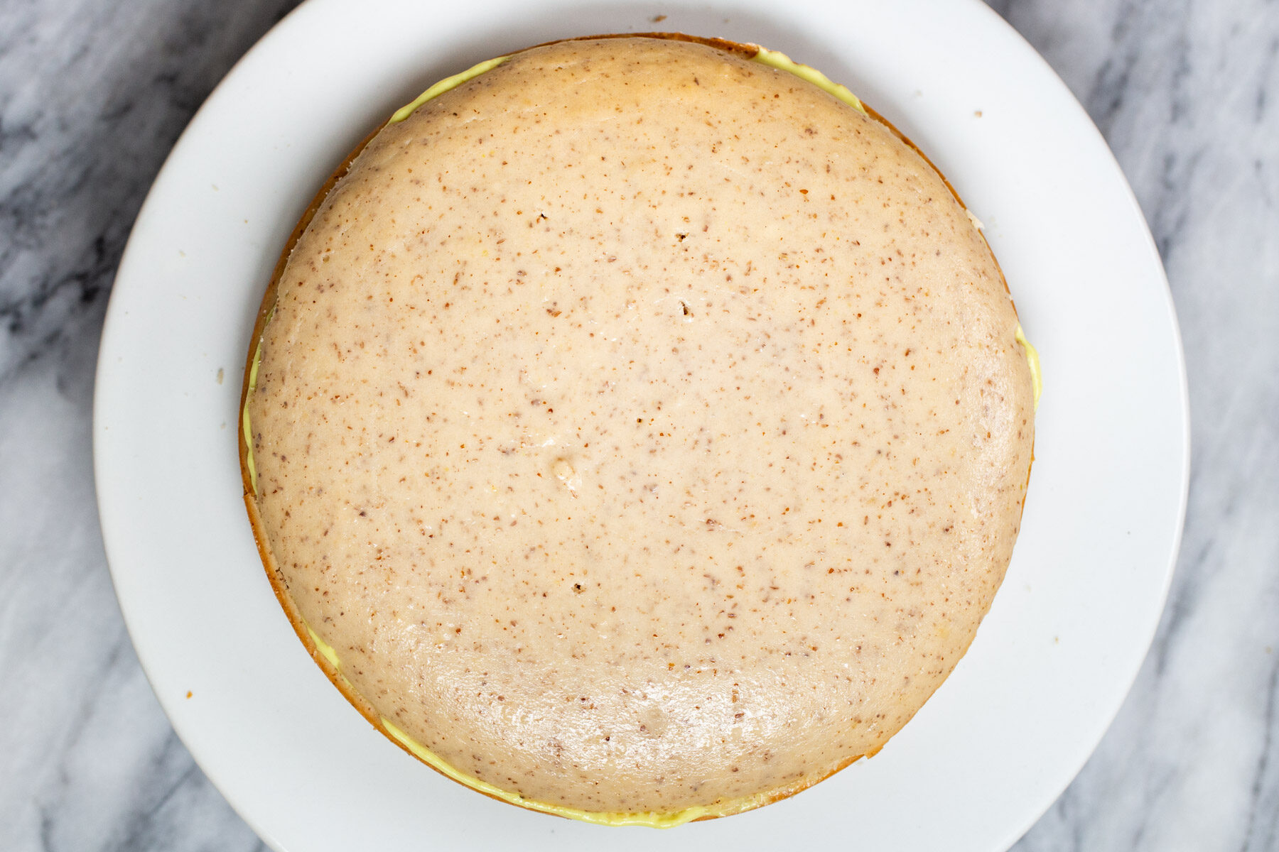 vegan boston cream pie cake assembled