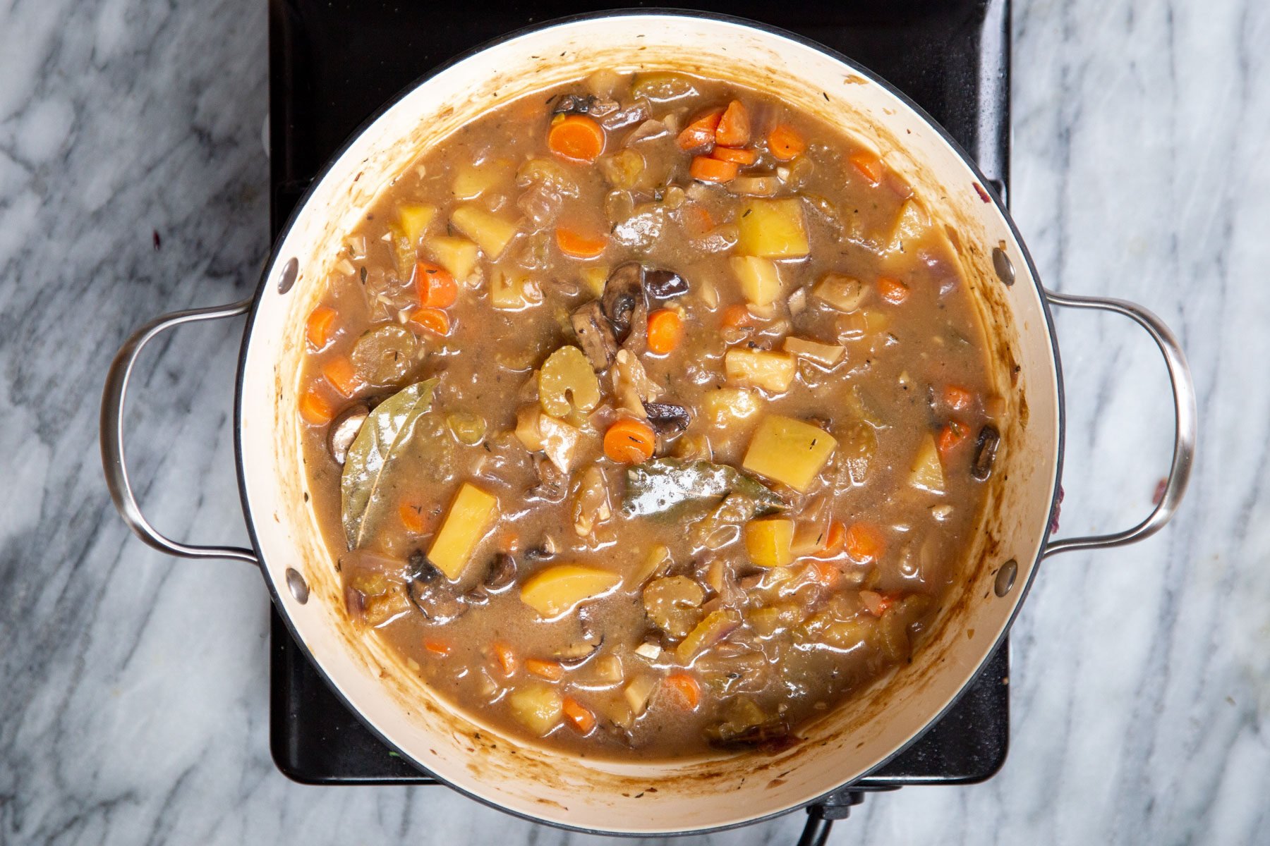 a pot of Irish Stew on cooking element