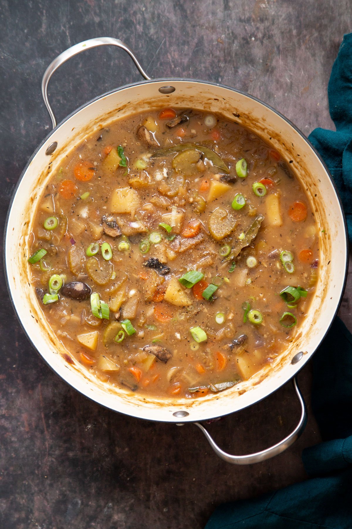 a pot of vegan irish stew