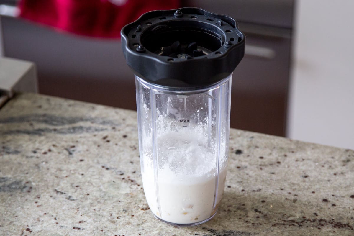 vegan cheesecake filling in a nutribullet