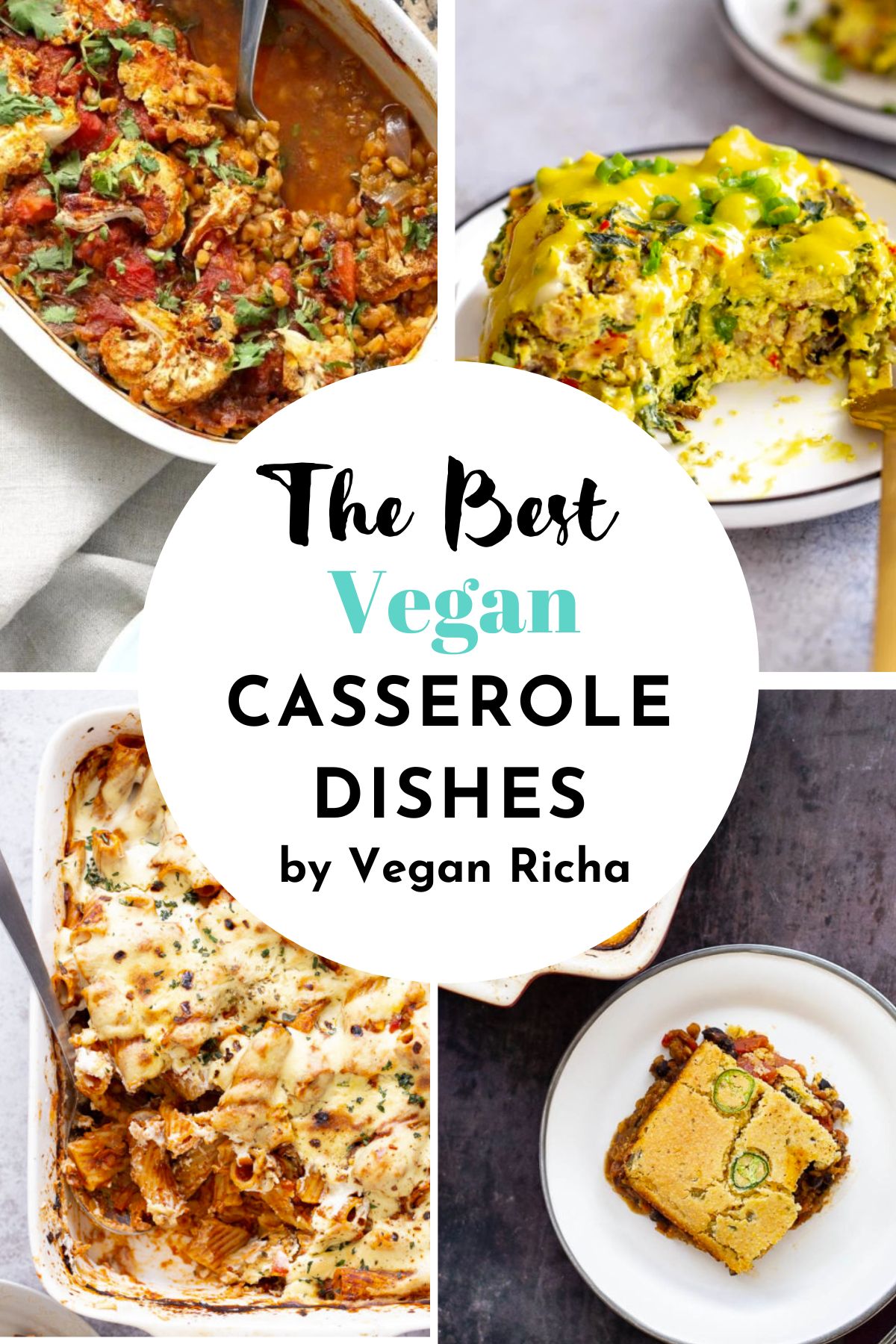 a collage of different vegan casserole dishes 