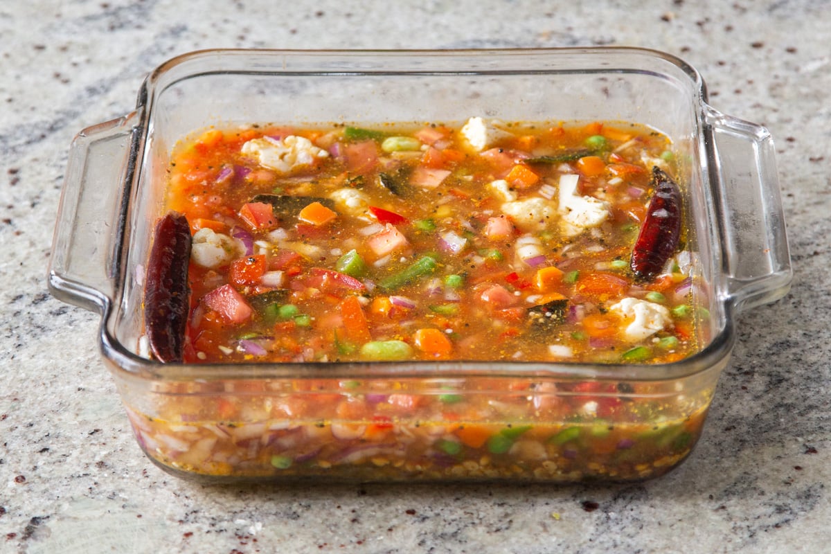 veggies in a glass casserole dish
