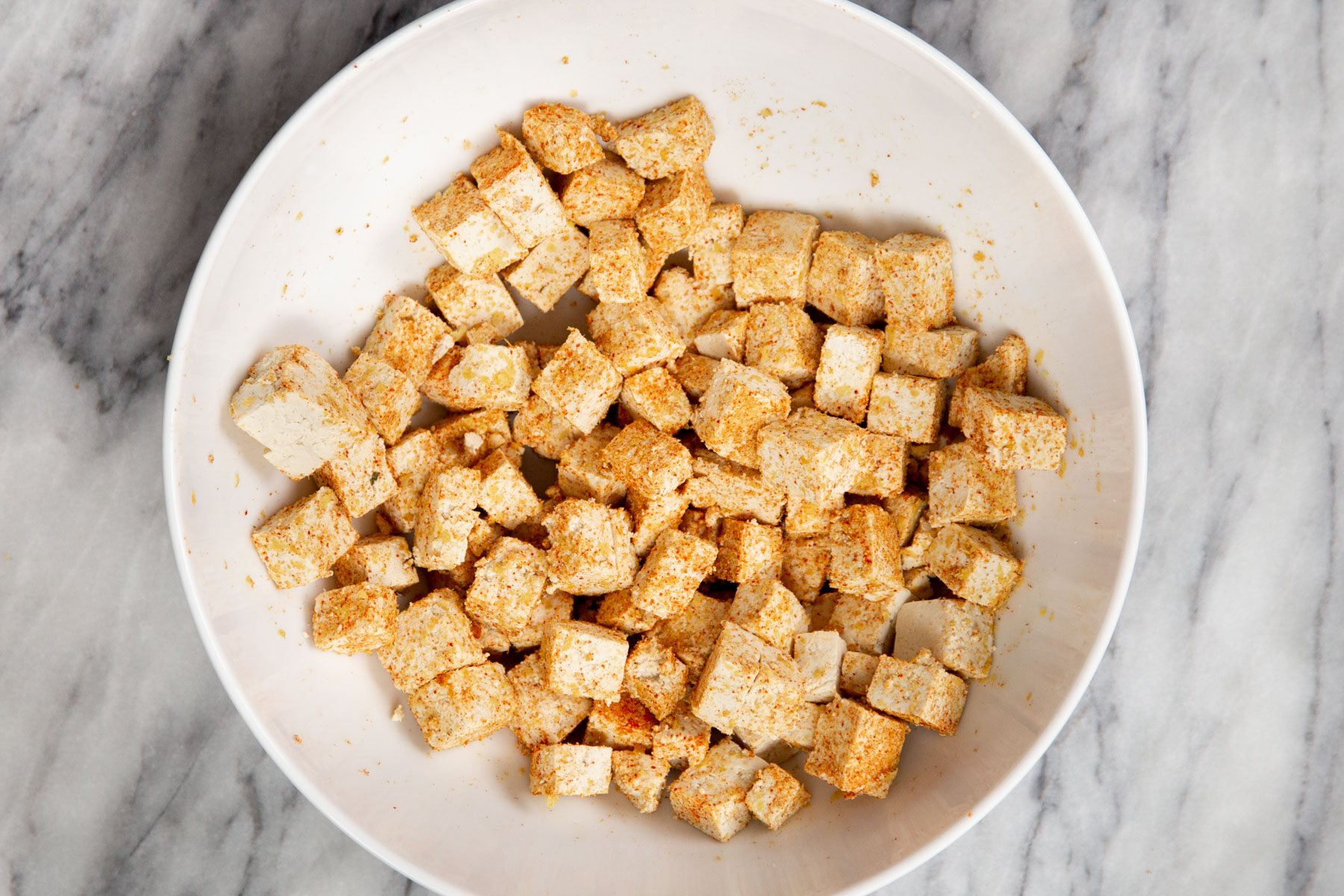tofu cubes tossed with spices 