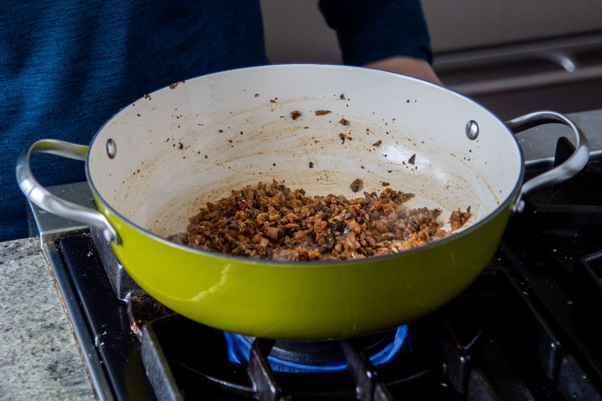 vegan sausage frying