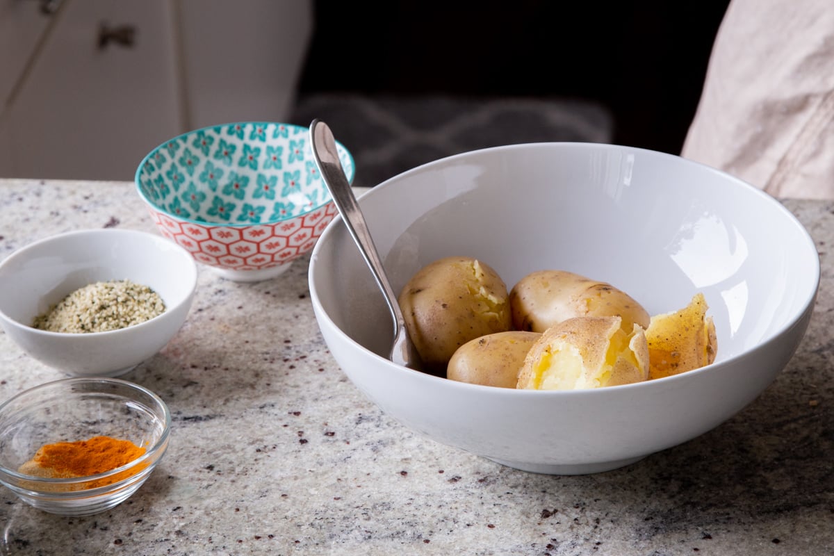 cooked potatoes in a bowl