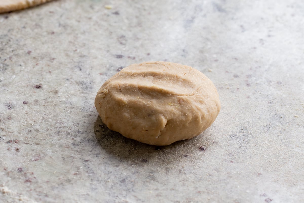 ball of paratha dough, before rolling it out
