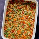 savory baked oats mixed up in the pan before baking
