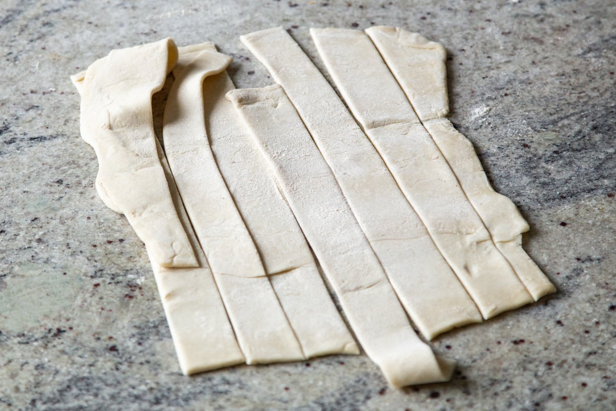 puff pastry sheet sliced into strips