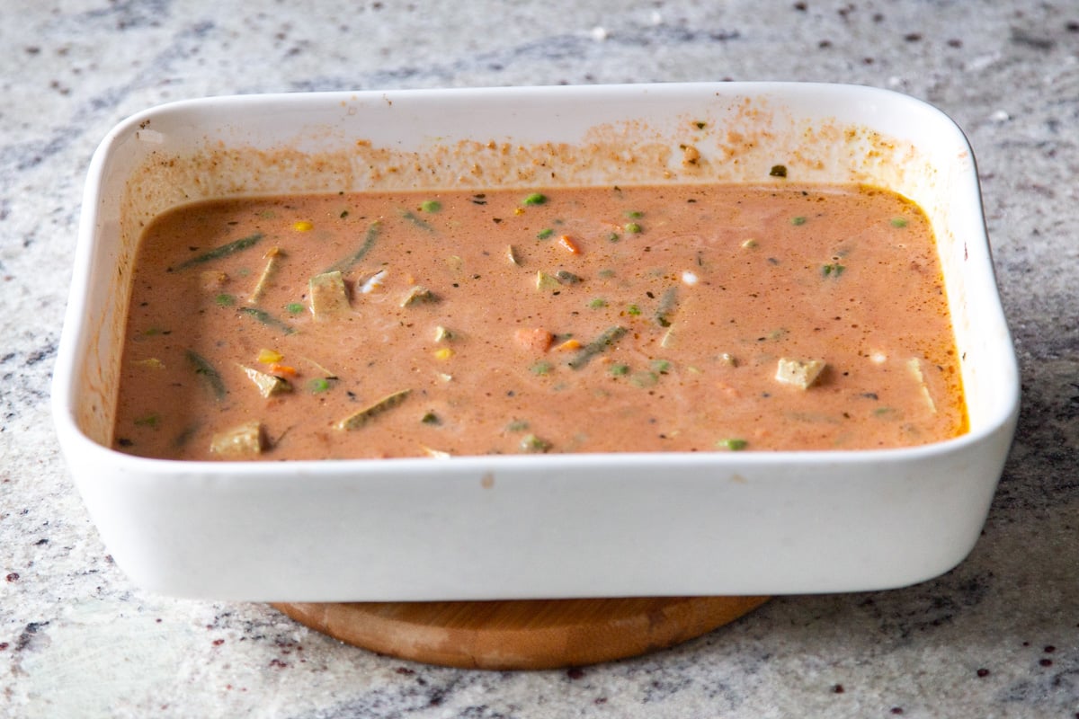 sauce after mixing into the veggies and tofu in the pan
