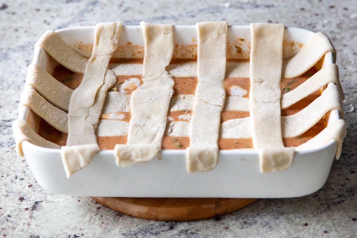 butter sauce pot pie in the baking pan before baking