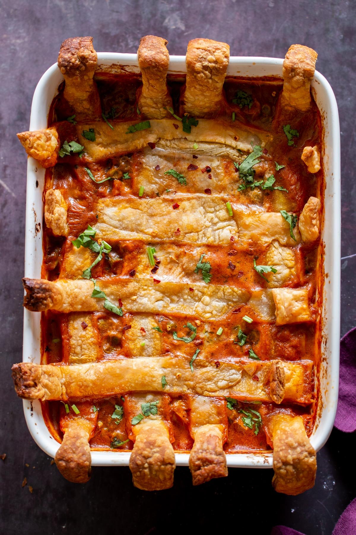 butter sauce pot pie in the baking pan after baking