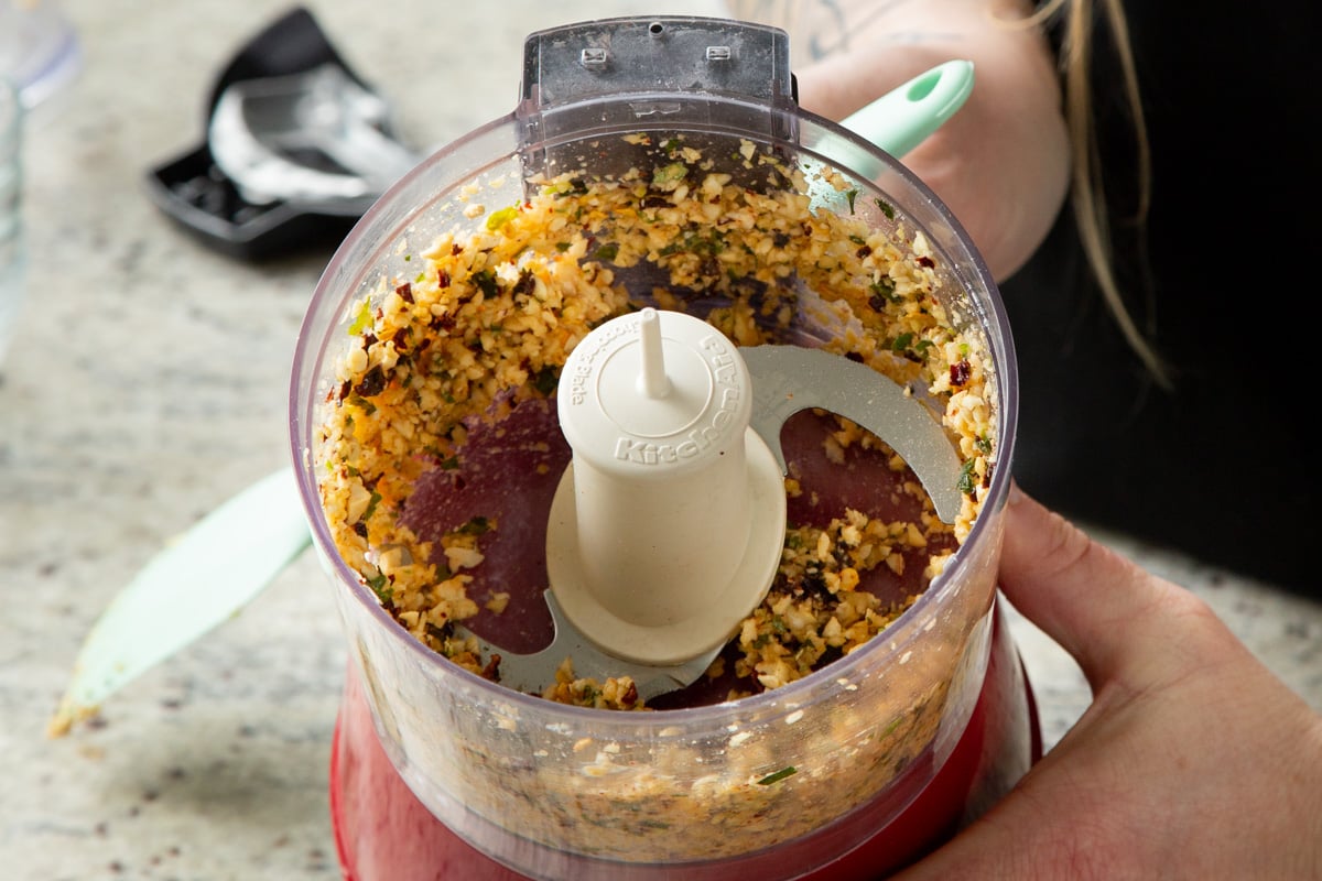 podi chutney ingredients in the food processor, before processing